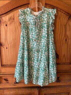 Women Pinch green white flowers ruffle sleeve mini dress size S